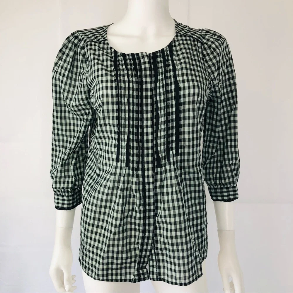 Anthropologie‎ Meadow Rue Gingham Pintuck Top Sz 6